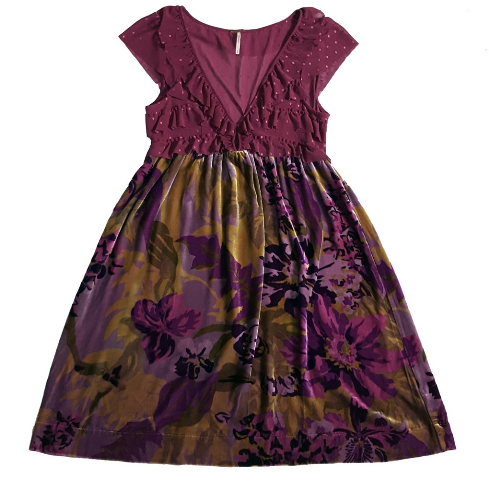 Free People Womens Mesh and Velvet Floral Dress - Picture 5 of 8